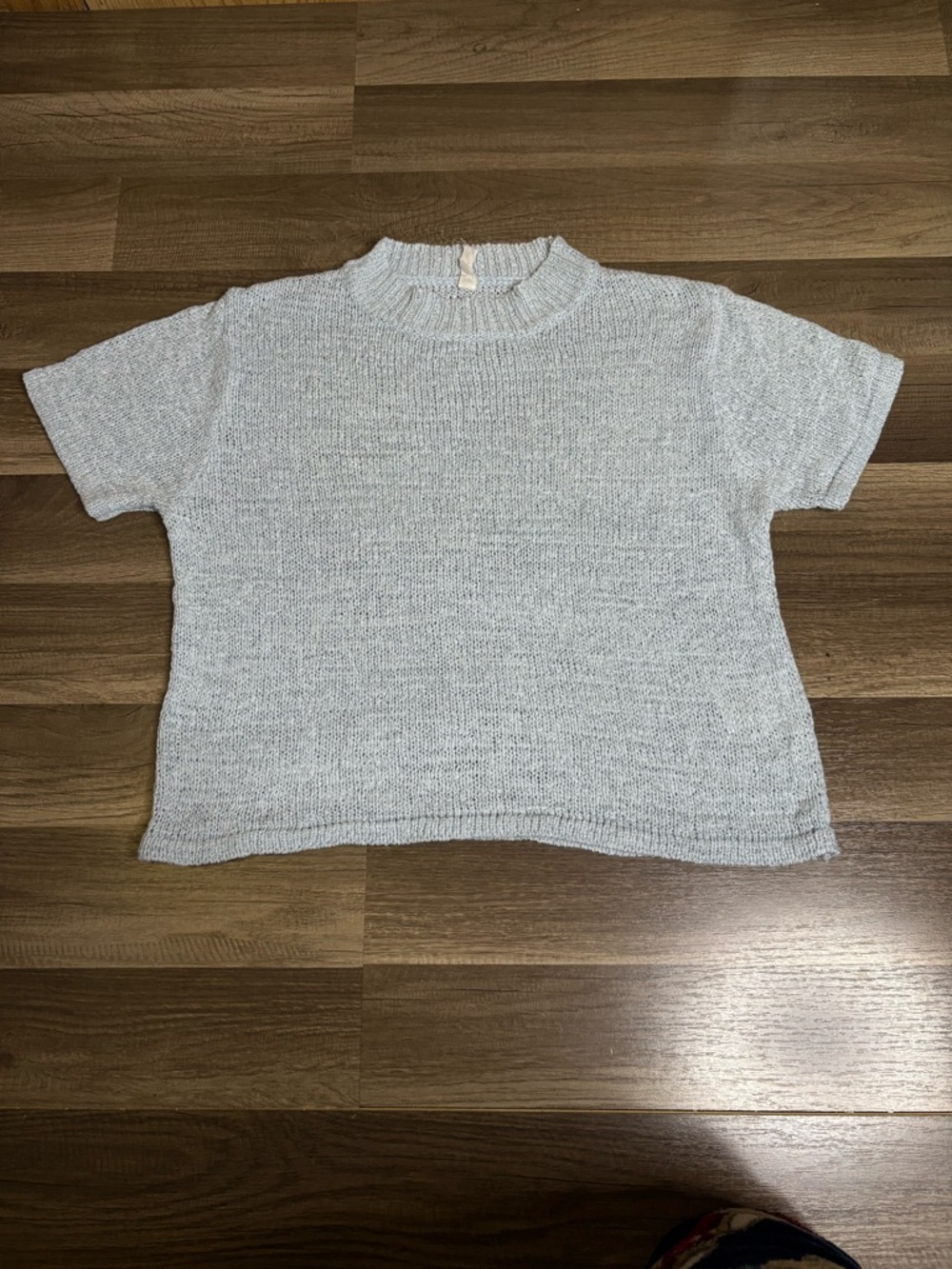 BODY Light Gray Cotton Knit Mock Neck Short Sleeve Top XS Petite Women’s